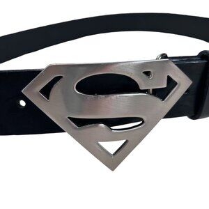 Superman Belt Black Leather 38 Men Silver Punk Streetwear